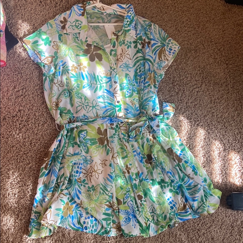 Floral Dress - Green, Brown and Blue (L)